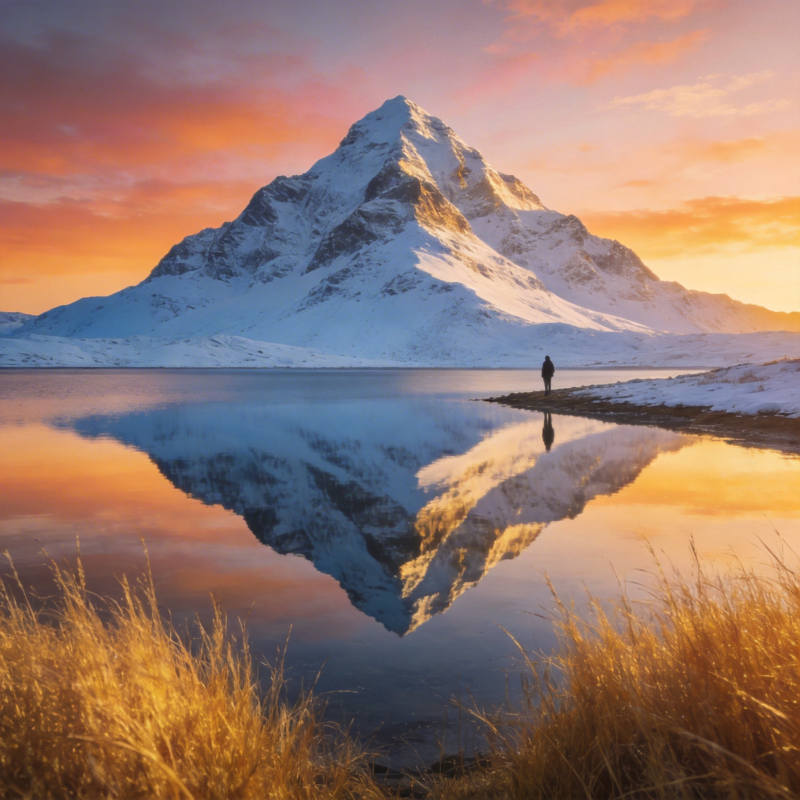 雪山倒影湖畔行图片