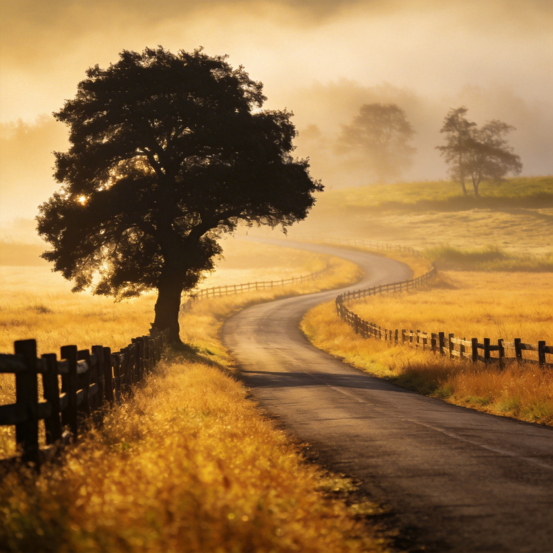 秋晨乡道静谧行图片