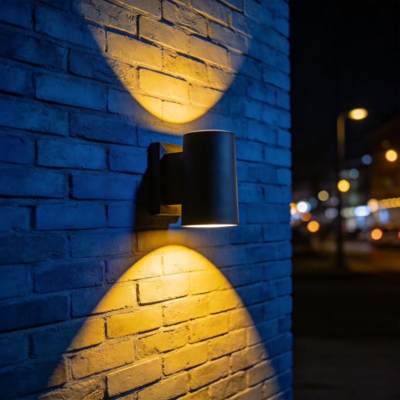 夜灯映砖墙图片