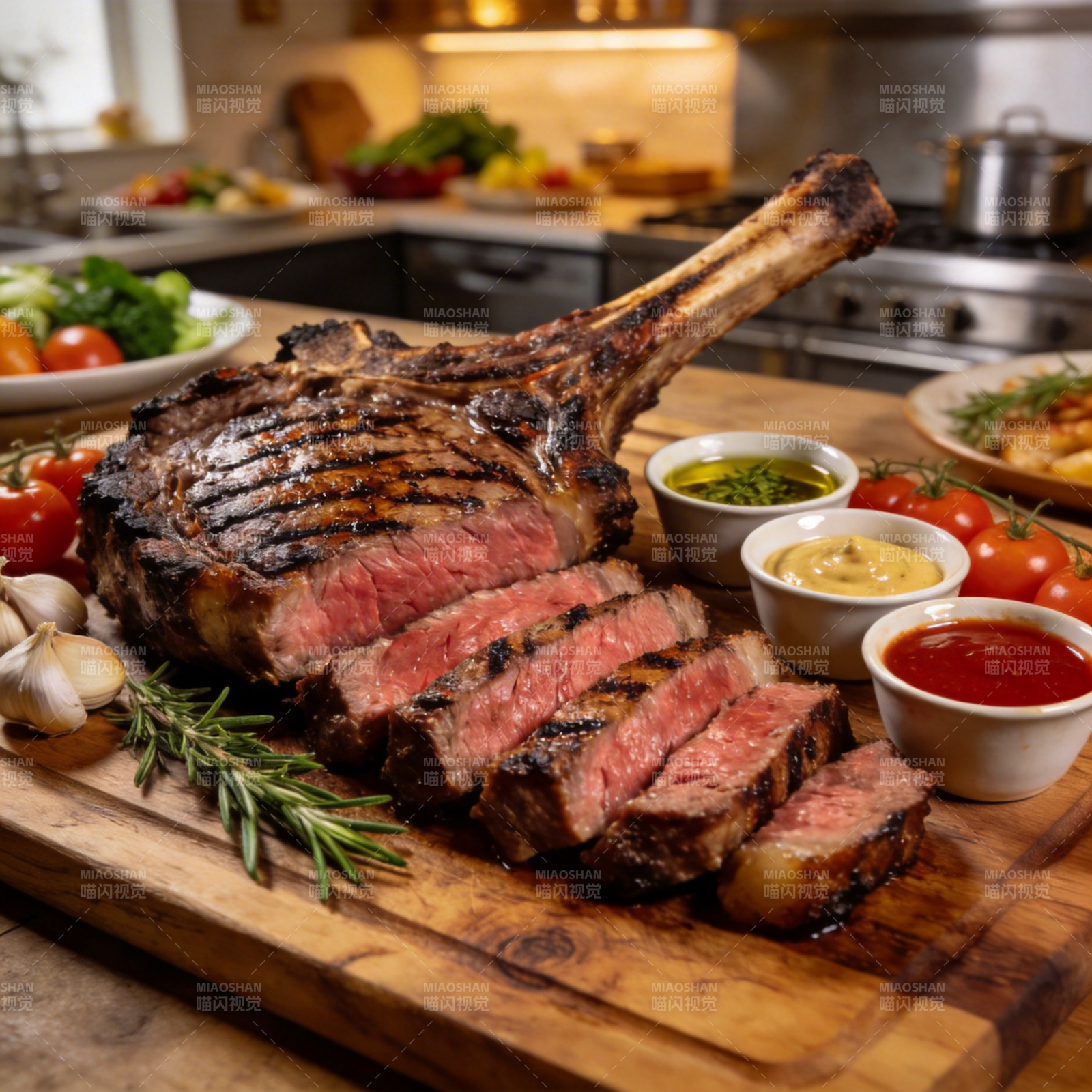 烤牛排配酱料图片