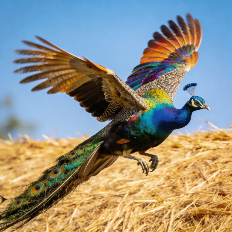 孔雀展翅飞翔图片