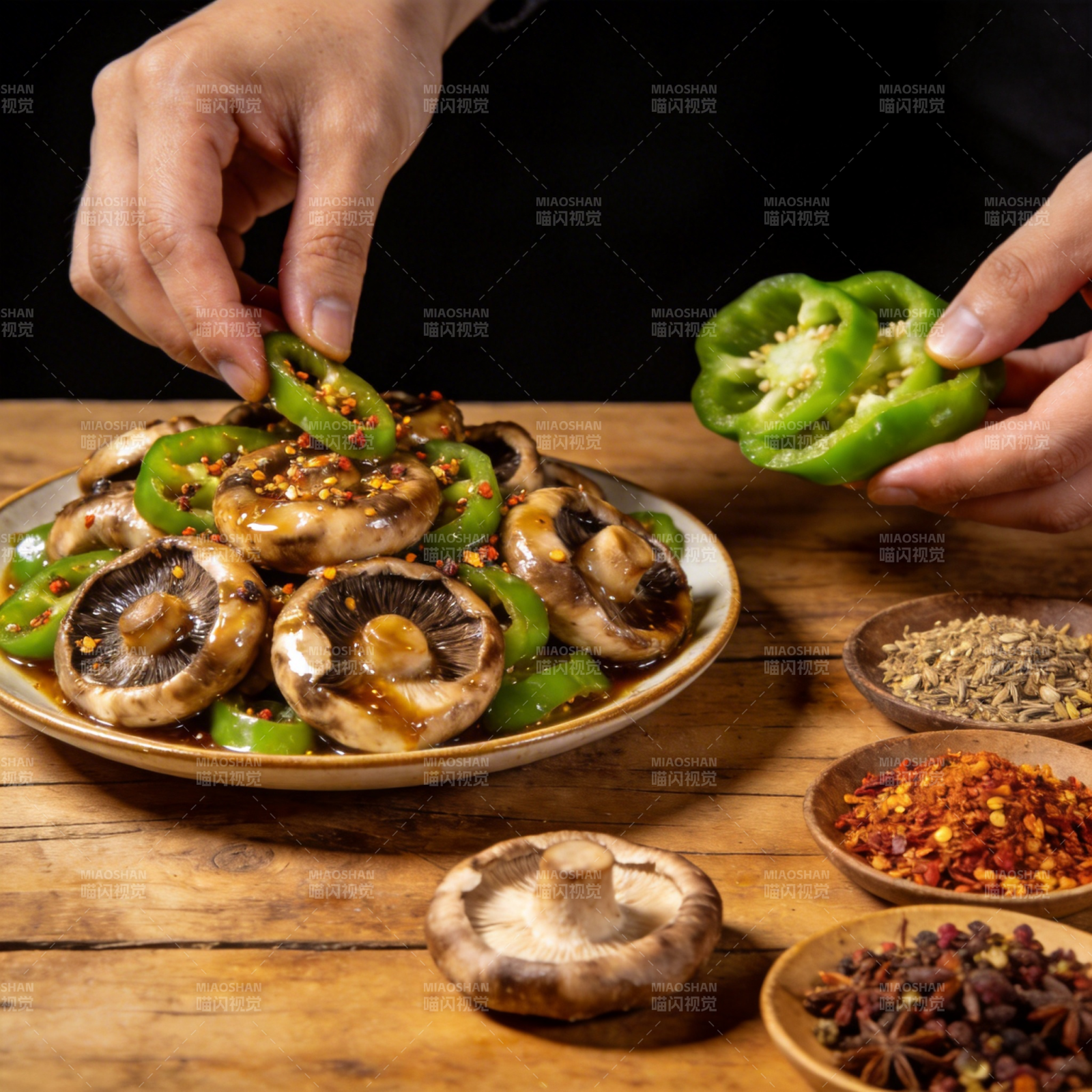 香辣菌菇配青椒图片