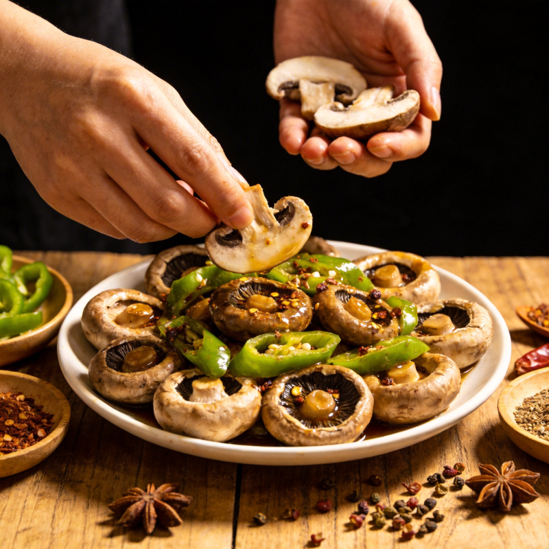 香煎口蘑配青椒图片