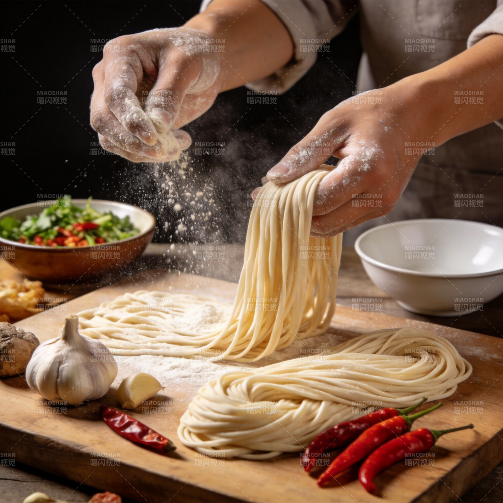 手工拉面制作中图片