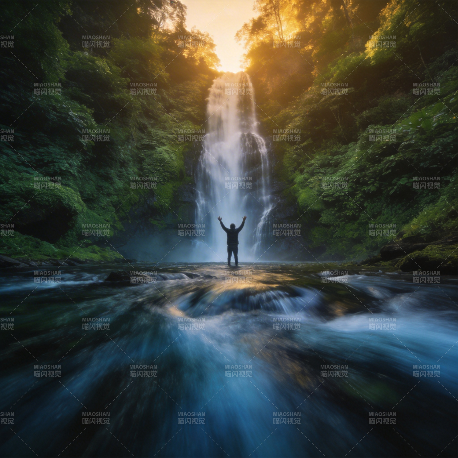 瀑布前的仰望图片