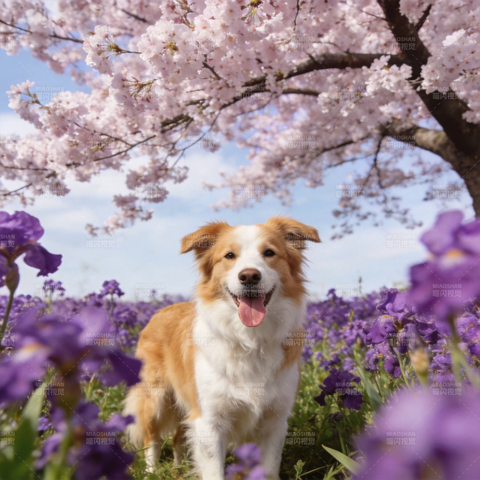 春日花海中的萌犬图片