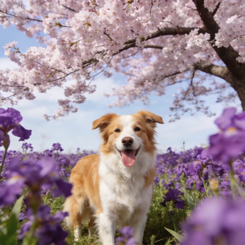 春日花海中的萌犬图片