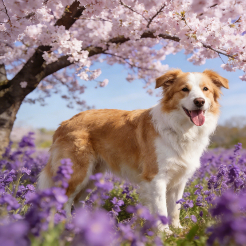 樱花下的萌犬图片