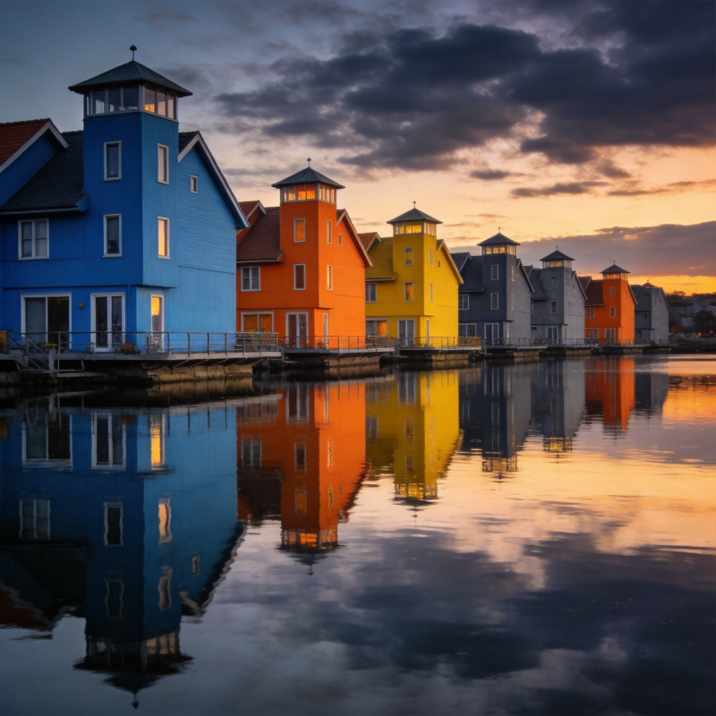 彩屋映水黄昏图片