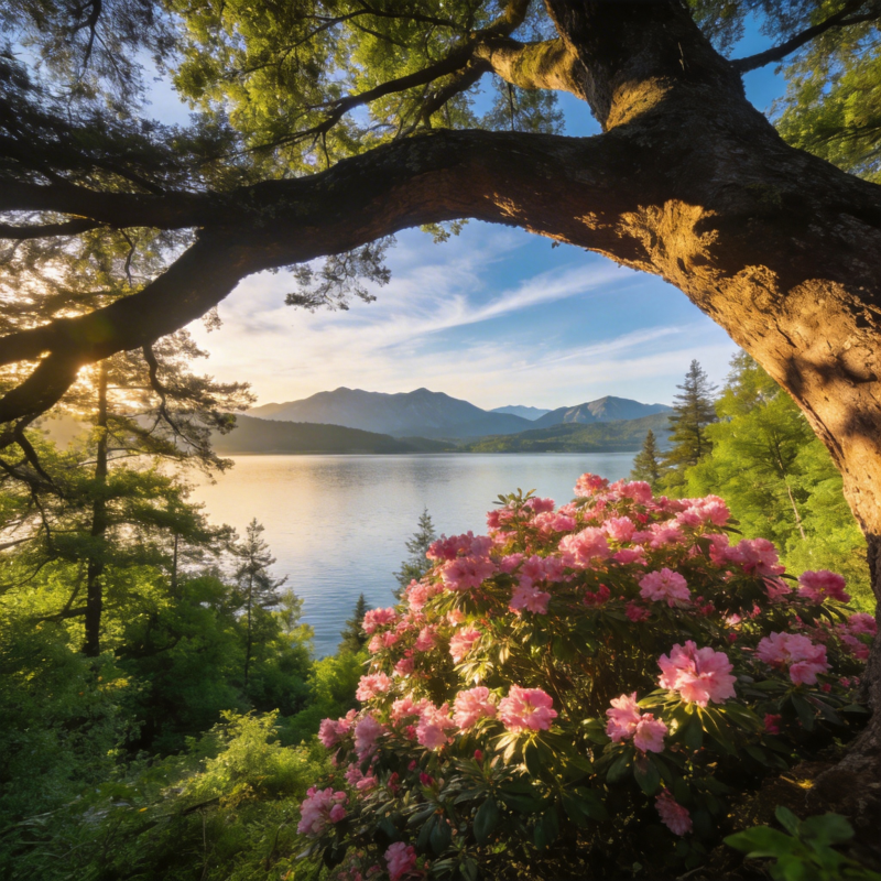 湖光山色花影图片