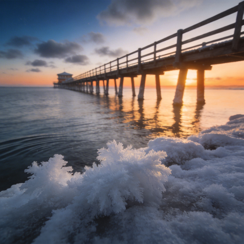 雪岸夕照长桥图片
