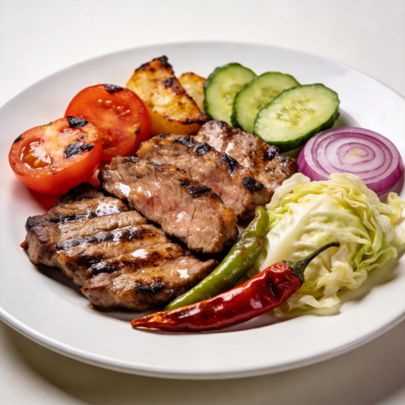 烤肉配蔬菜拼盘图片