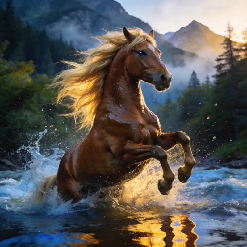 骏马奔腾溪流间图片