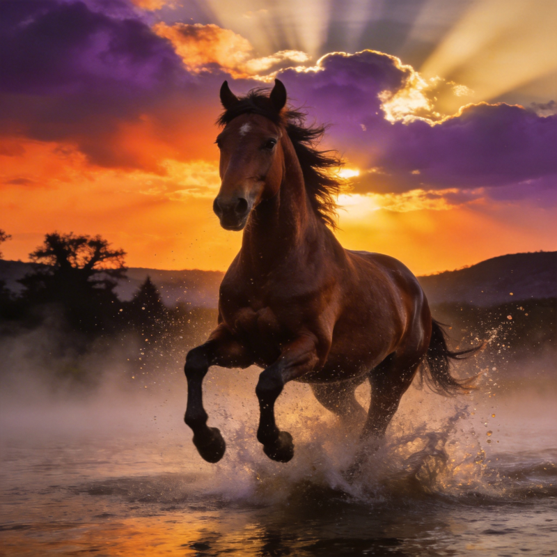 骏马奔腾夕阳下图片