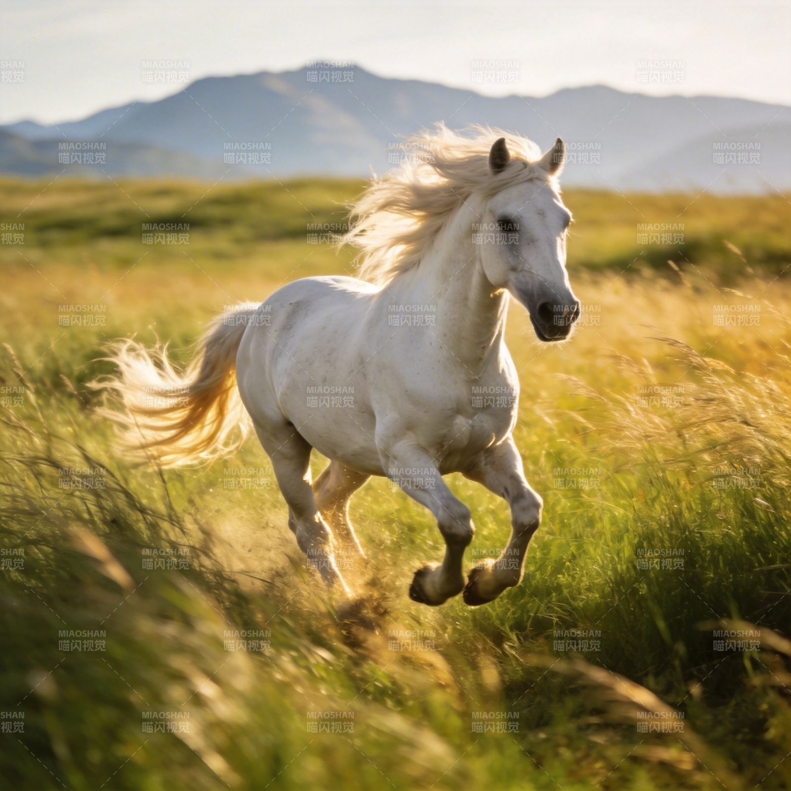 白马奔腾草原图片