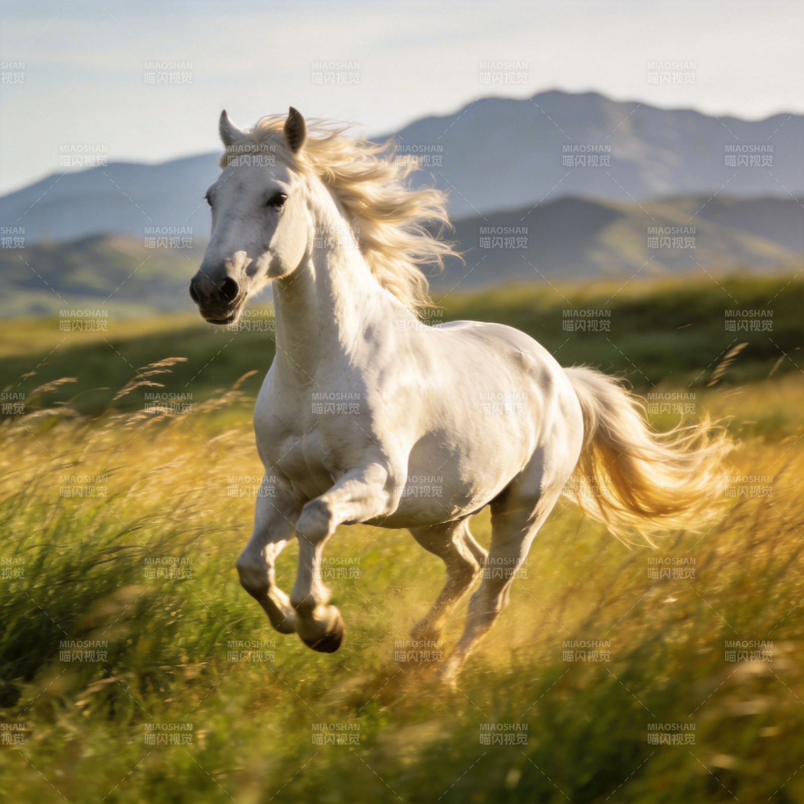 白马奔腾草原图片