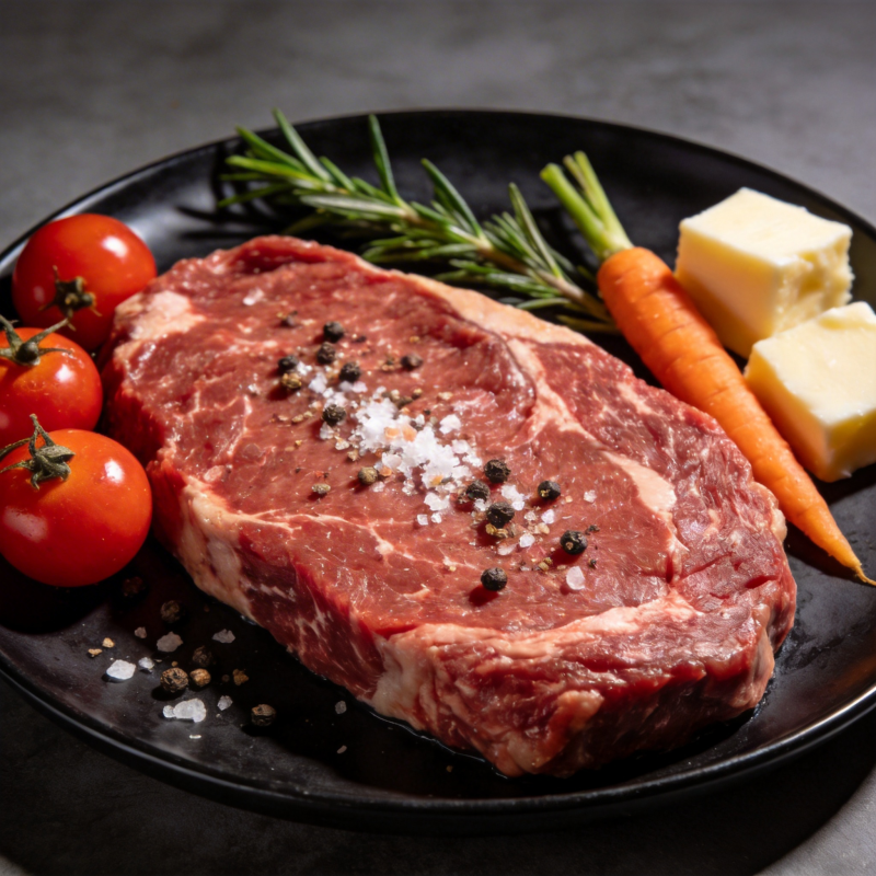 鲜嫩牛排配香料图片