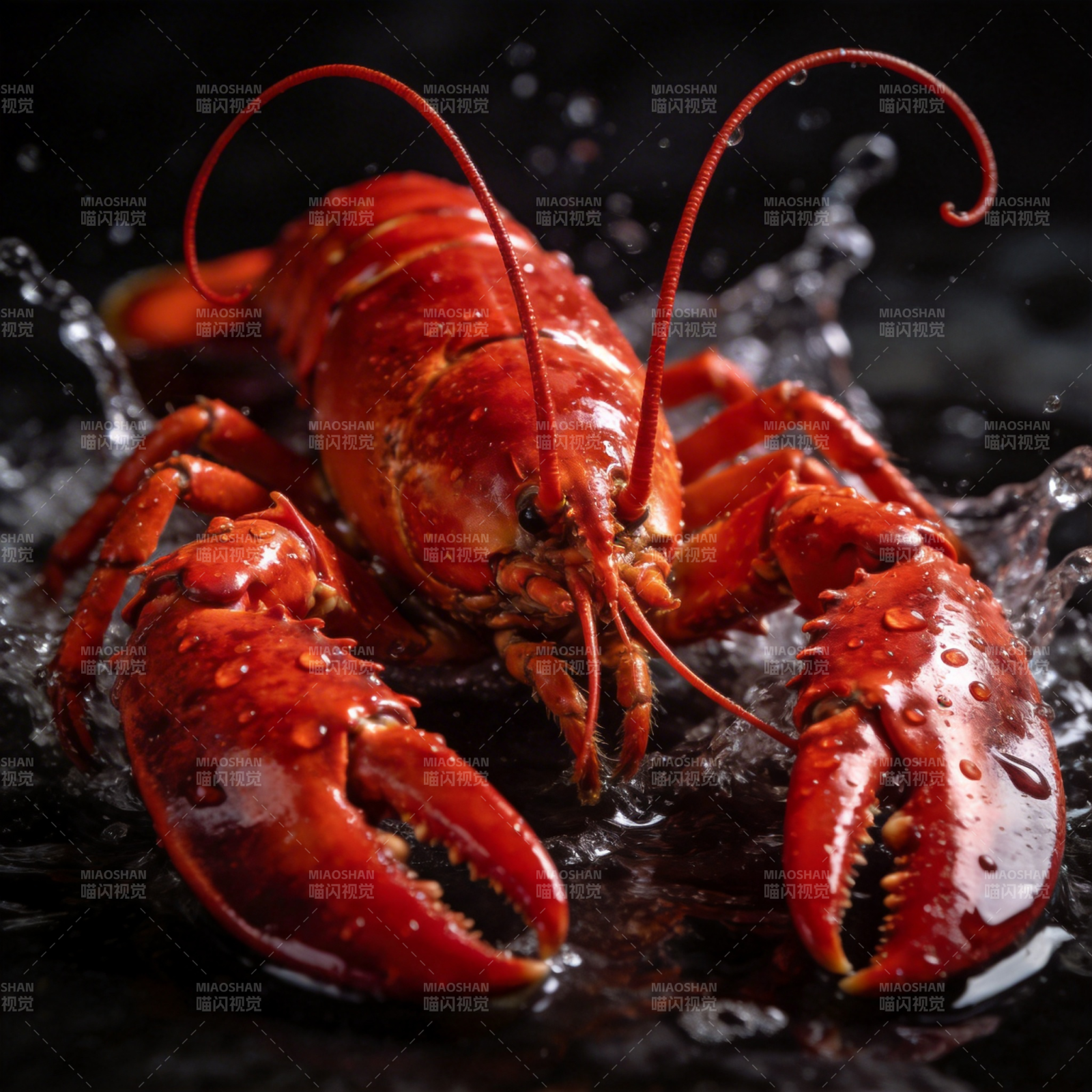 鲜红龙虾跃动水花图片