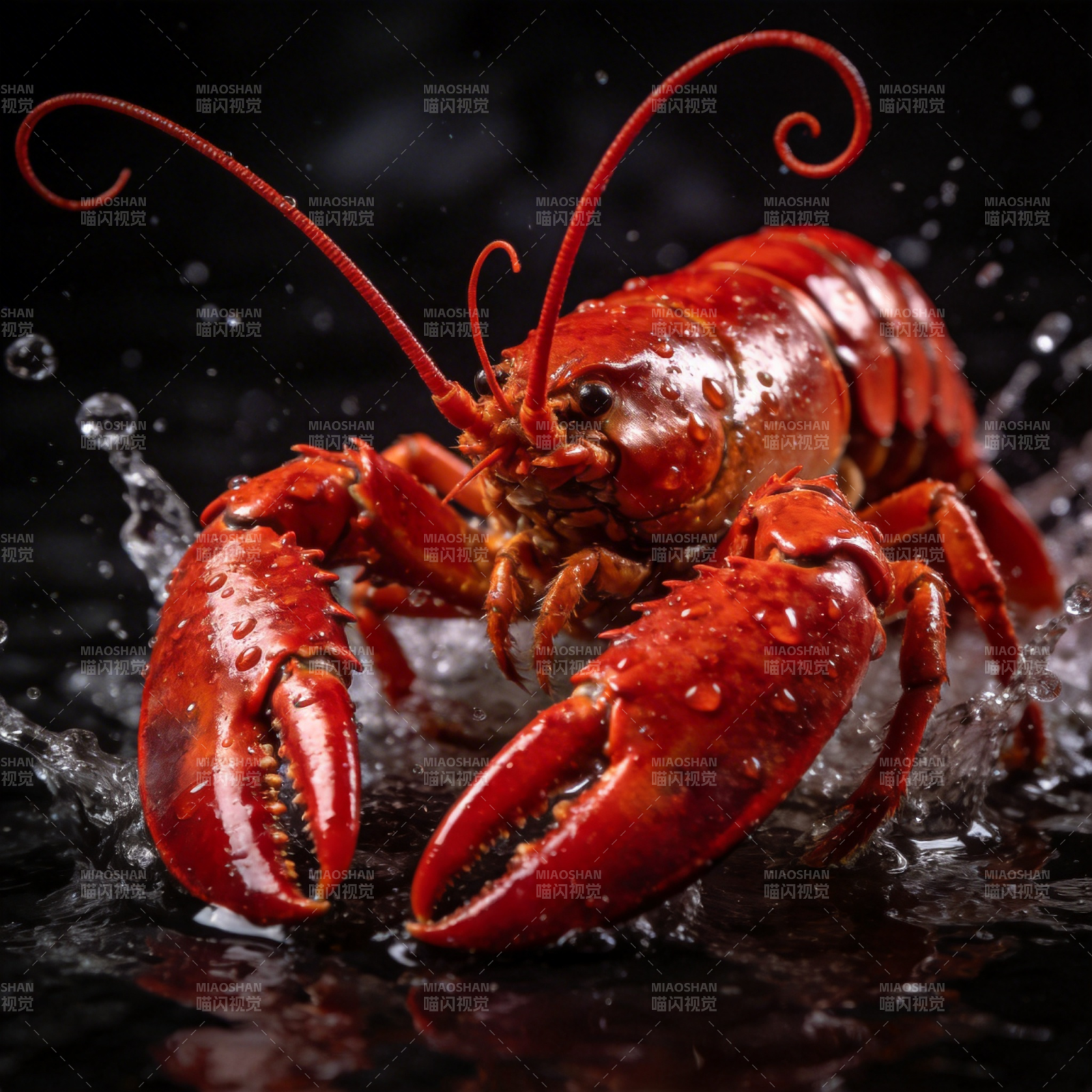 鲜红龙虾跃水间图片