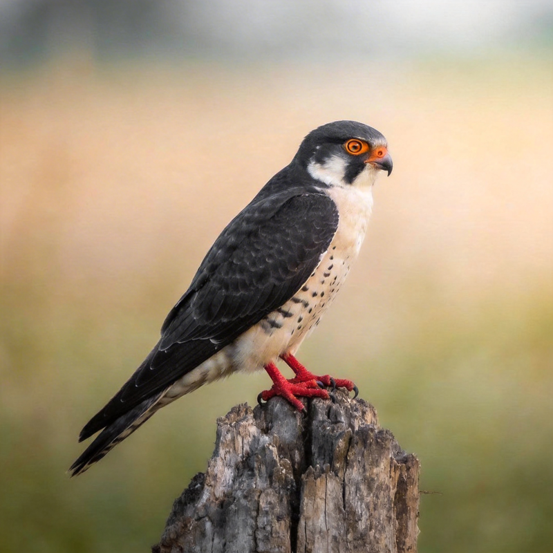 红脚隼栖息树桩图片