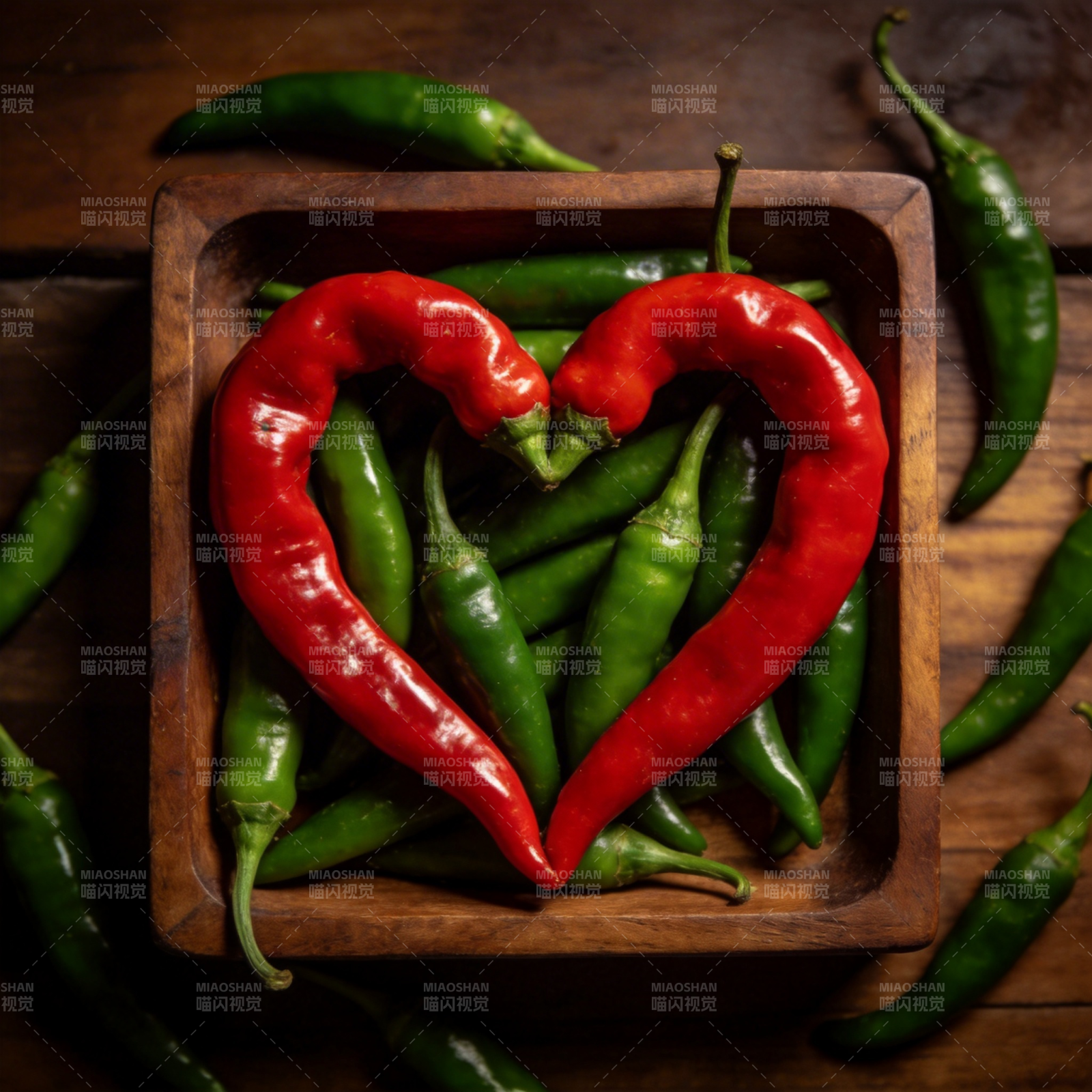 红椒心形绿椒环绕图片