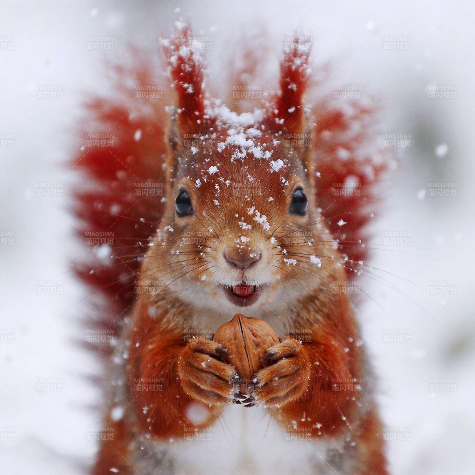 雪中松鼠持坚果图片