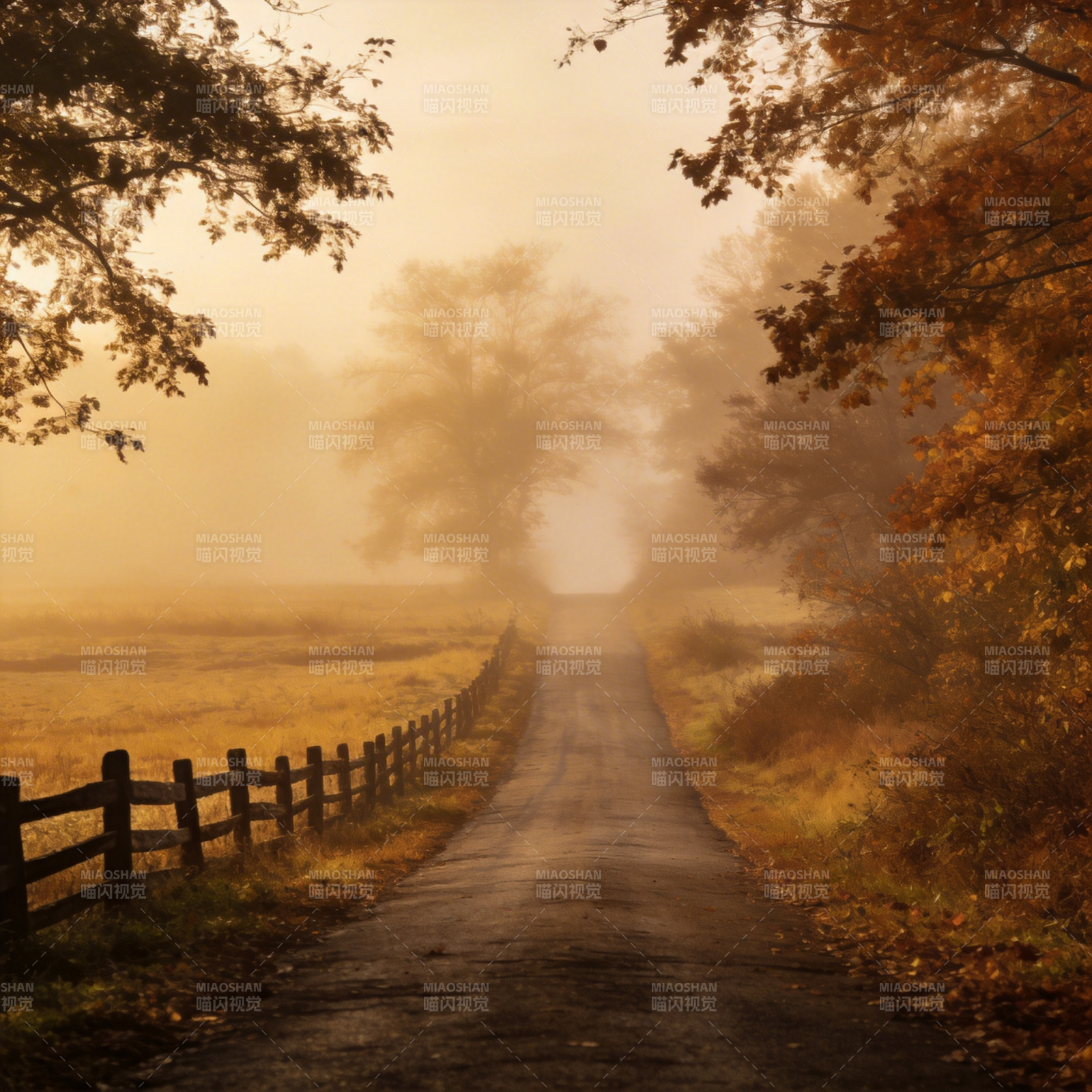 秋雾小径图片