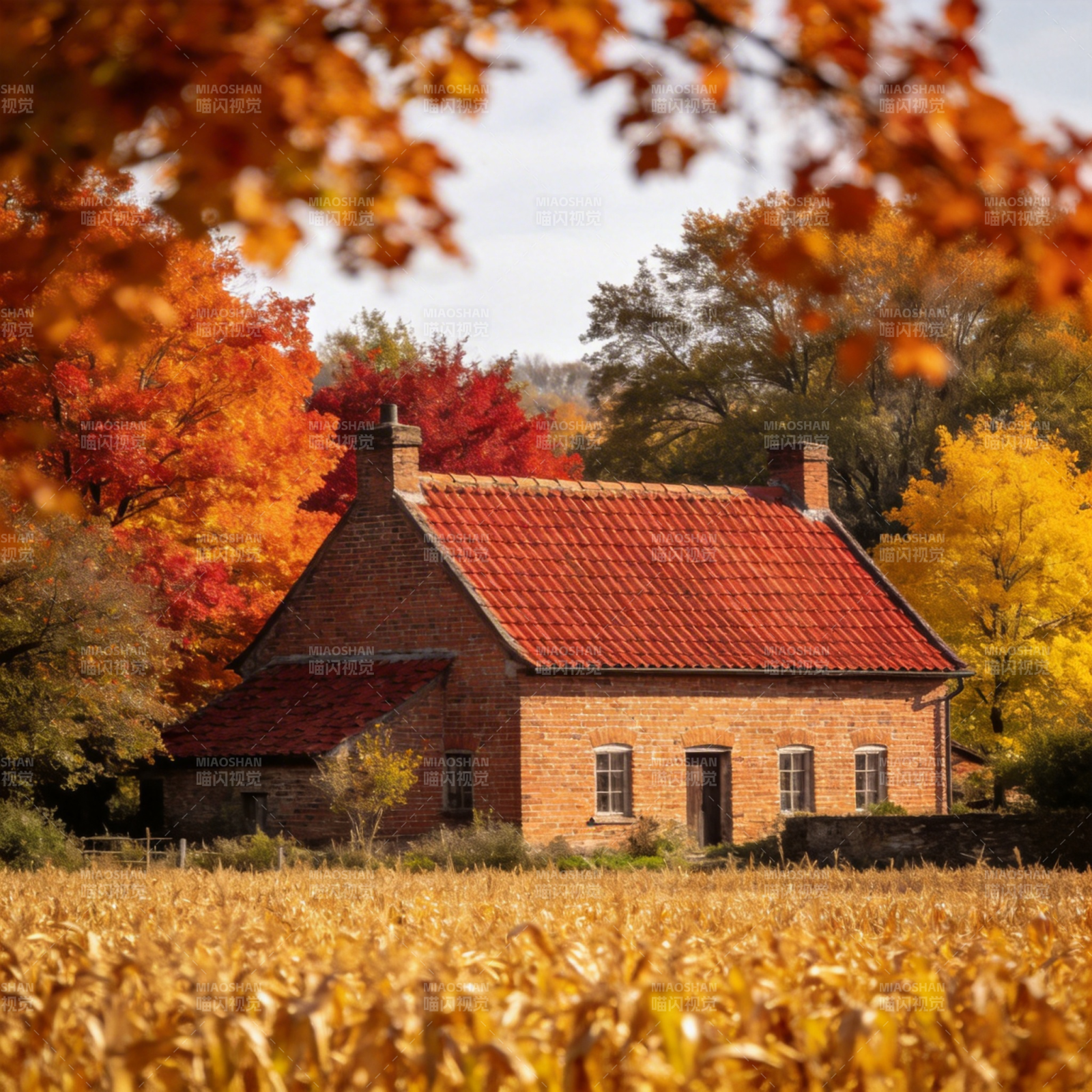 秋日小屋图片