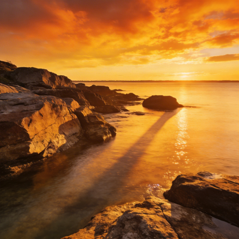 夕阳下的海岸线图片