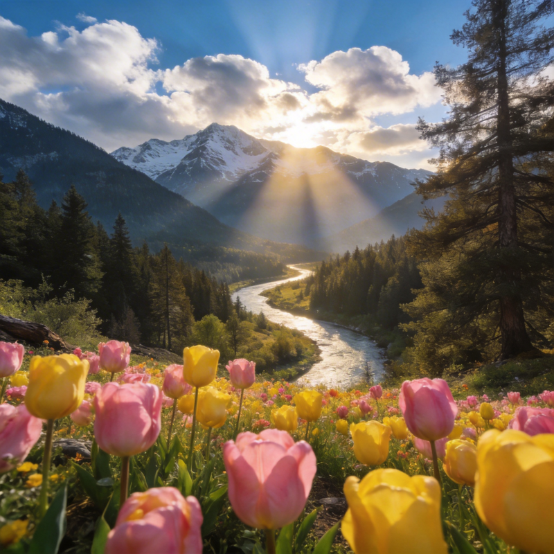 春山花谷晨曦图片