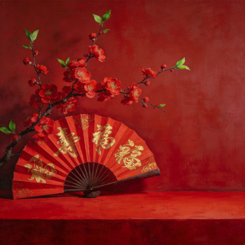 红梅扇韵图片
