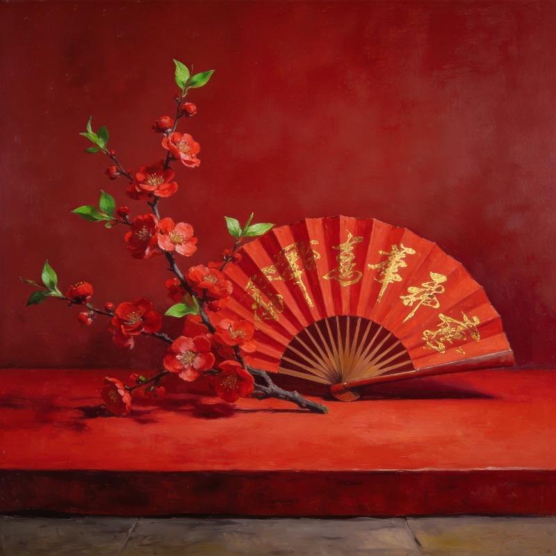 红梅扇影图片