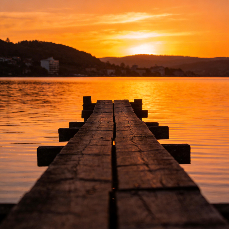 湖畔日落长廊图片