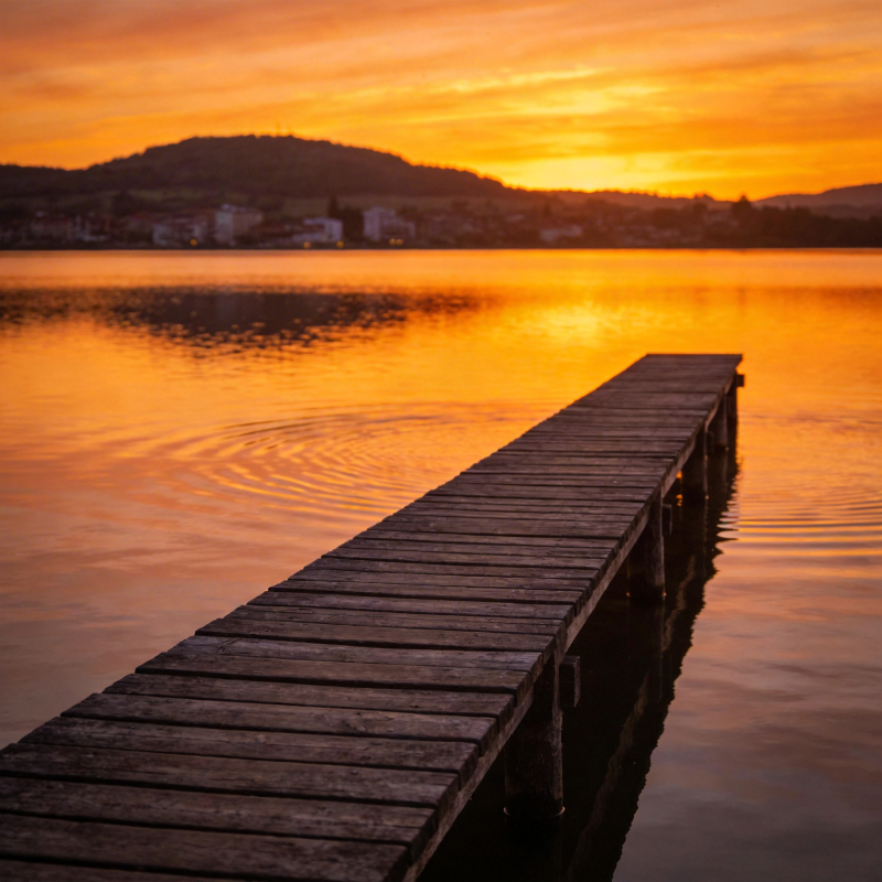 湖畔夕阳静谧美图片