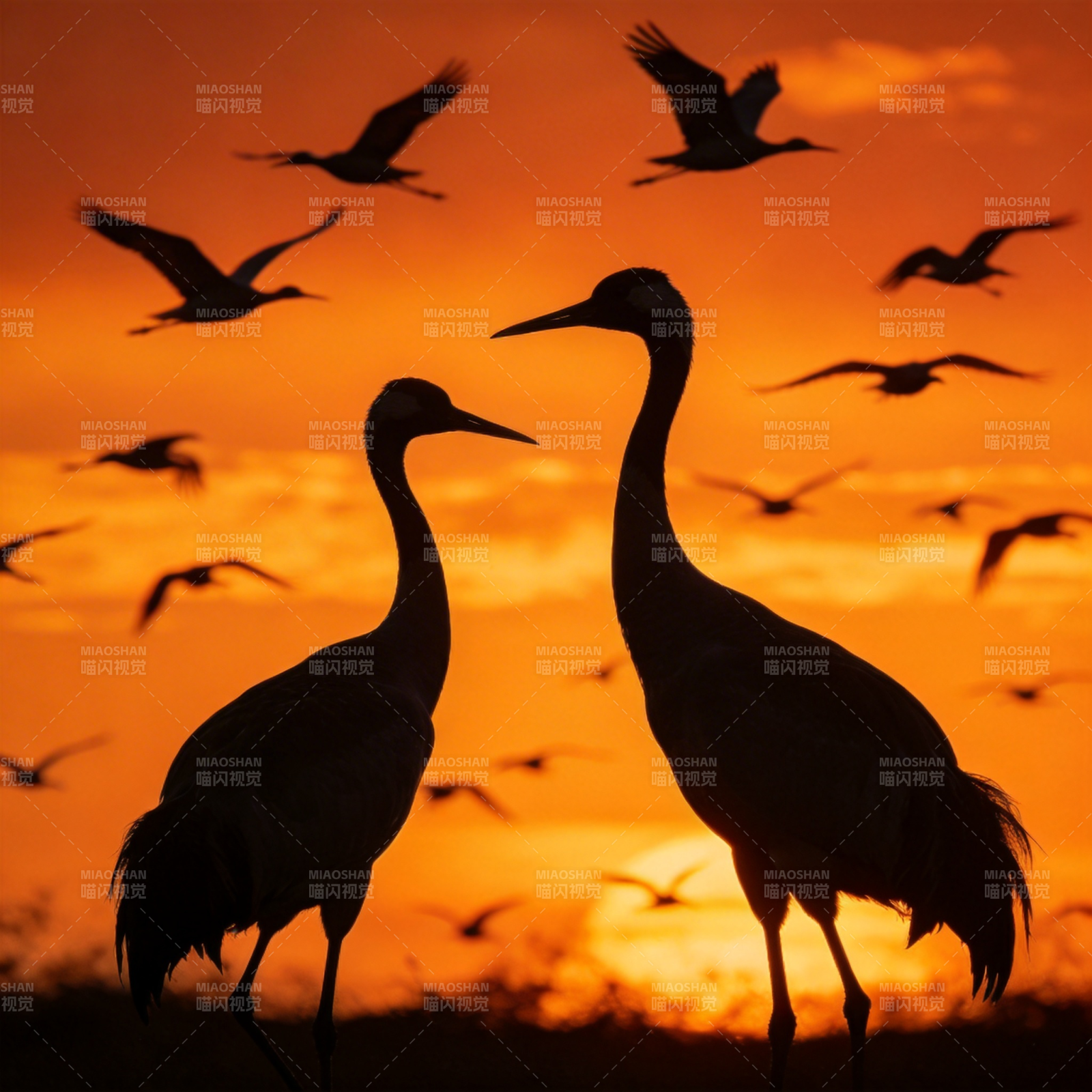 日落鹤影图片