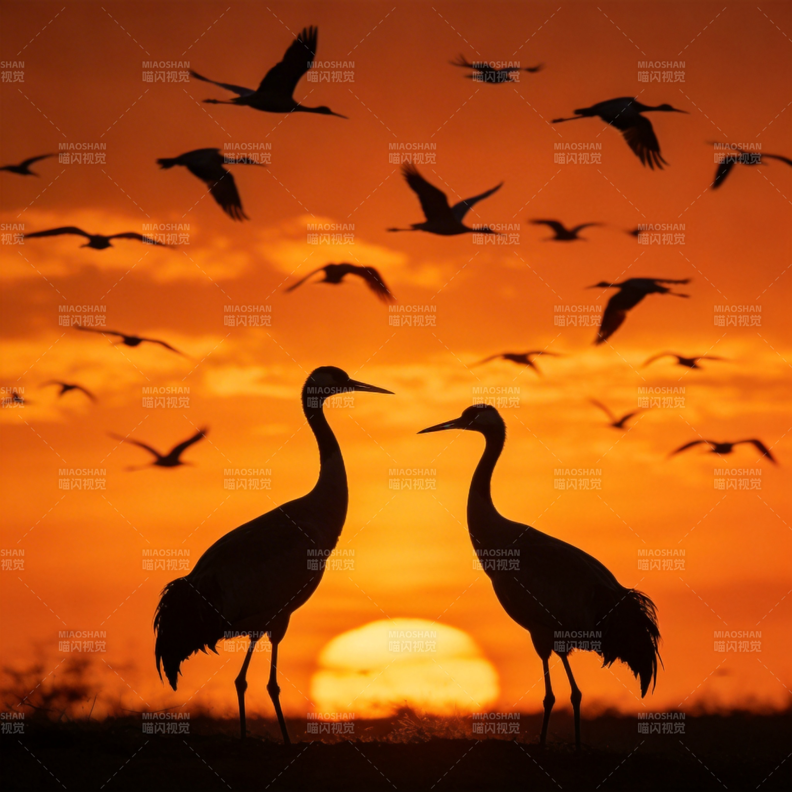 日落鹤影图片