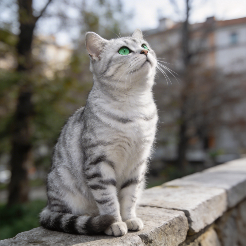 银虎斑猫仰望天空图片