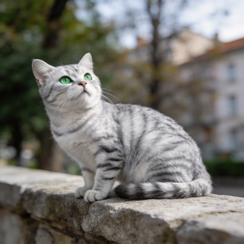 银虎斑猫凝望远方图片