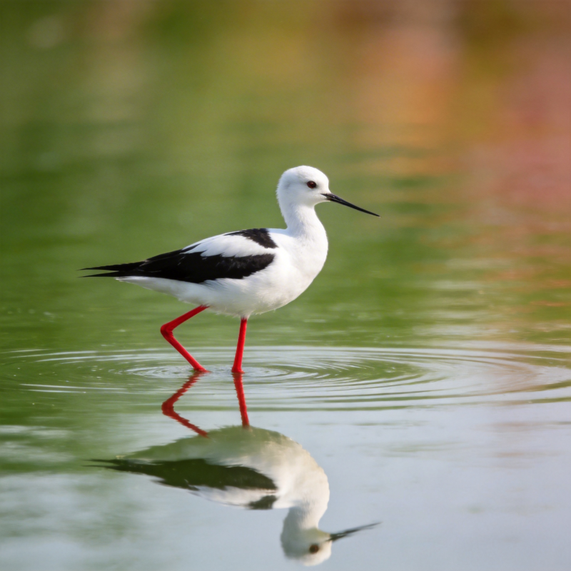黑翅长脚鹬水中行图片