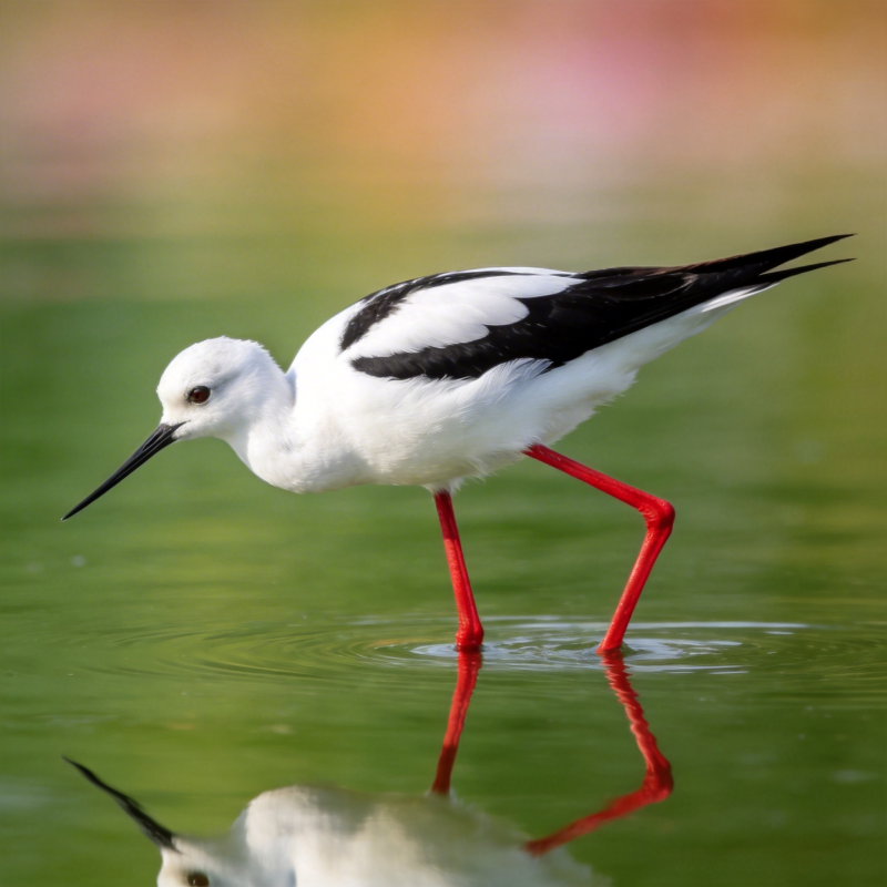 黑翅长脚鹬涉水图片