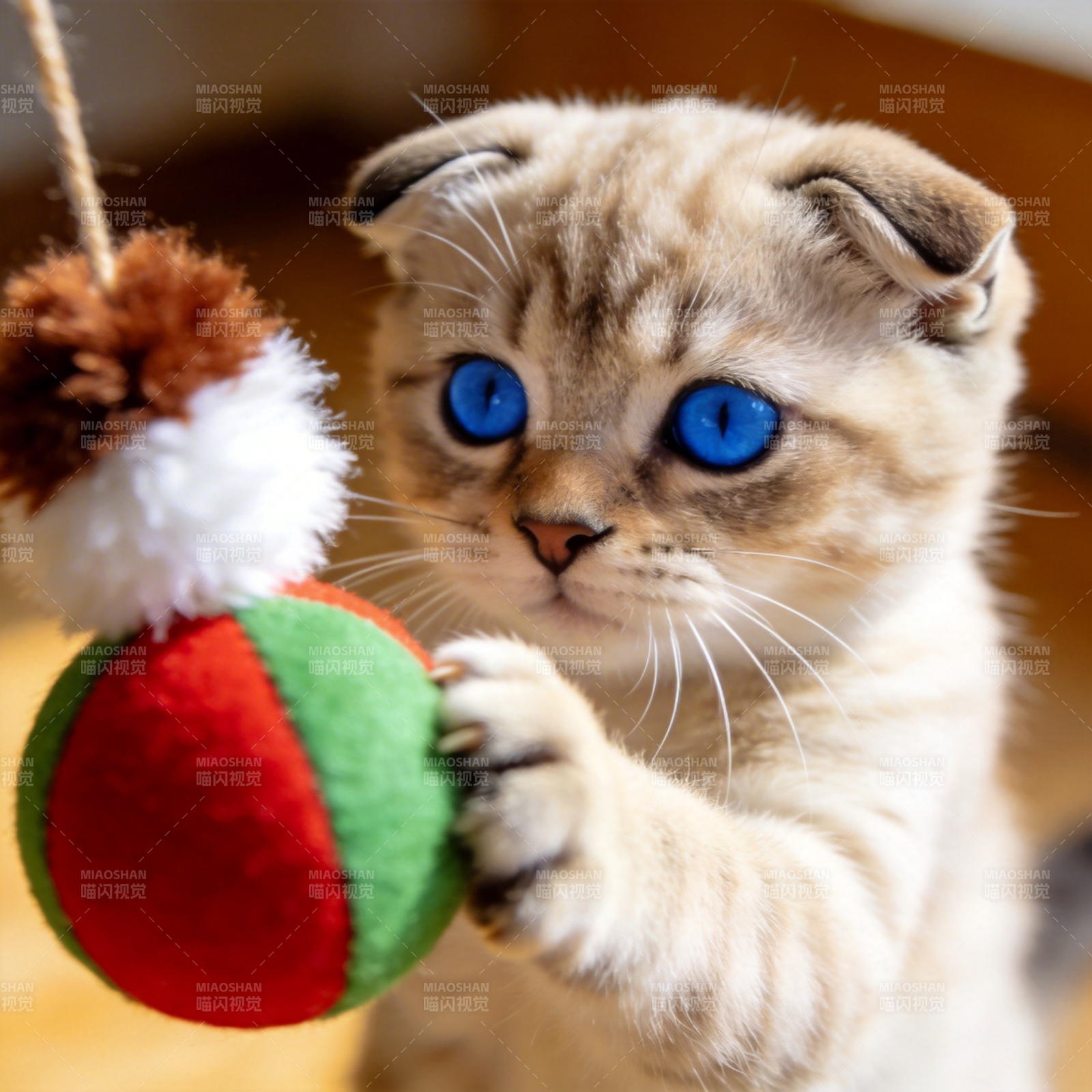 蓝眼小猫玩彩球图片