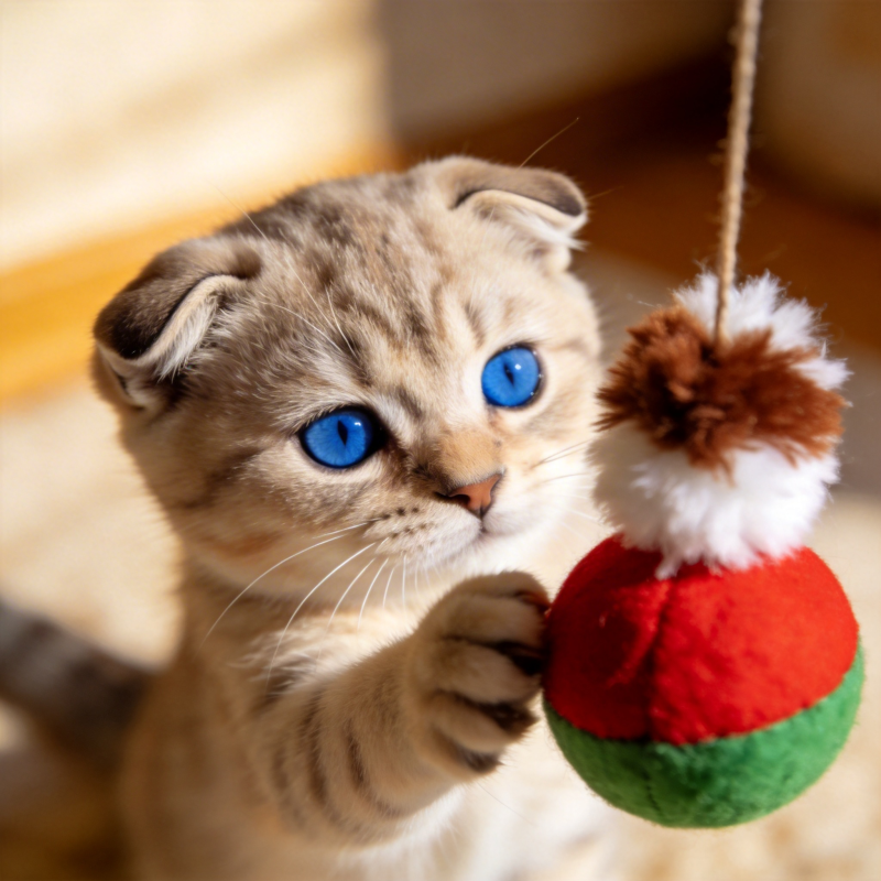 萌猫玩圣诞球图片