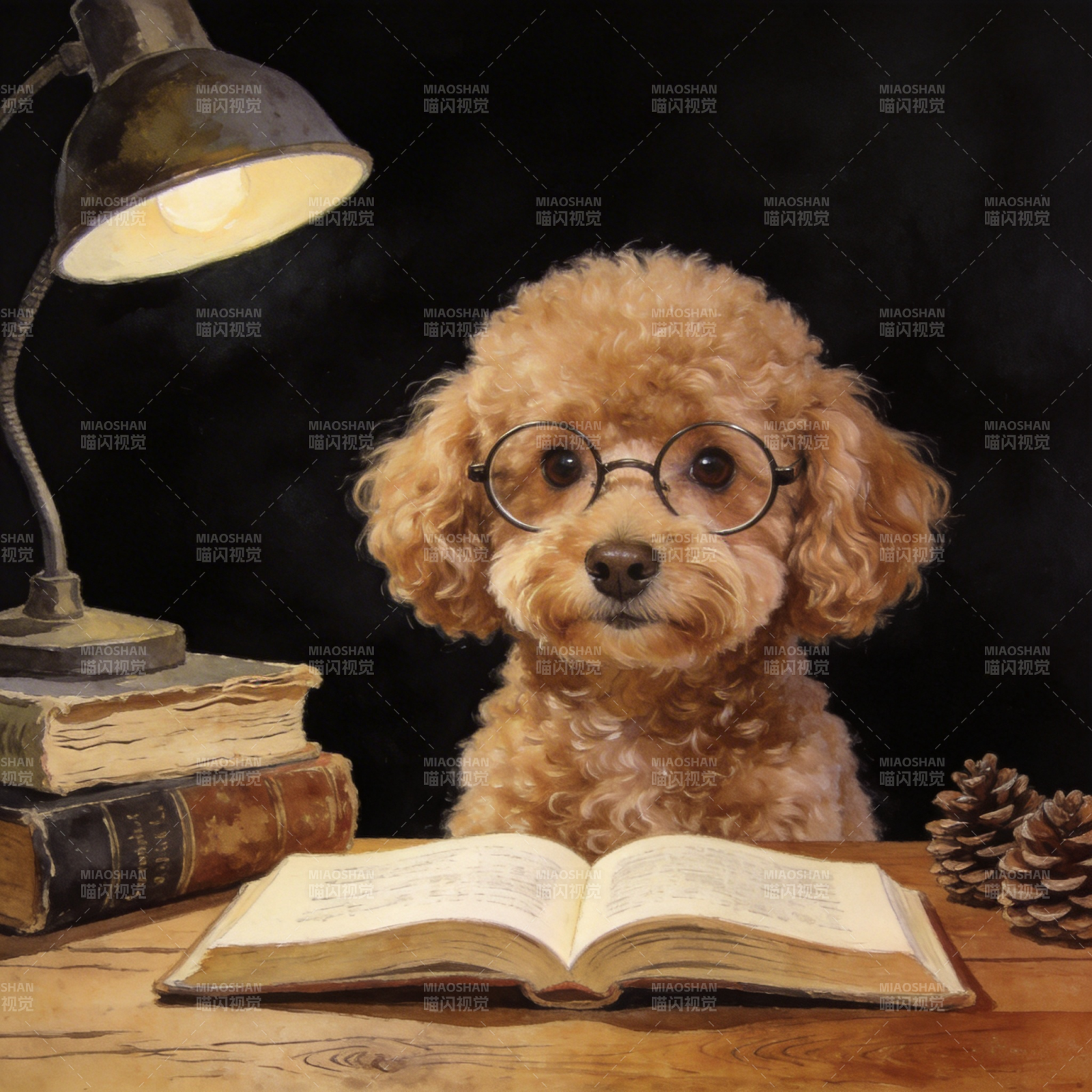 戴眼镜的狗狗读书图片