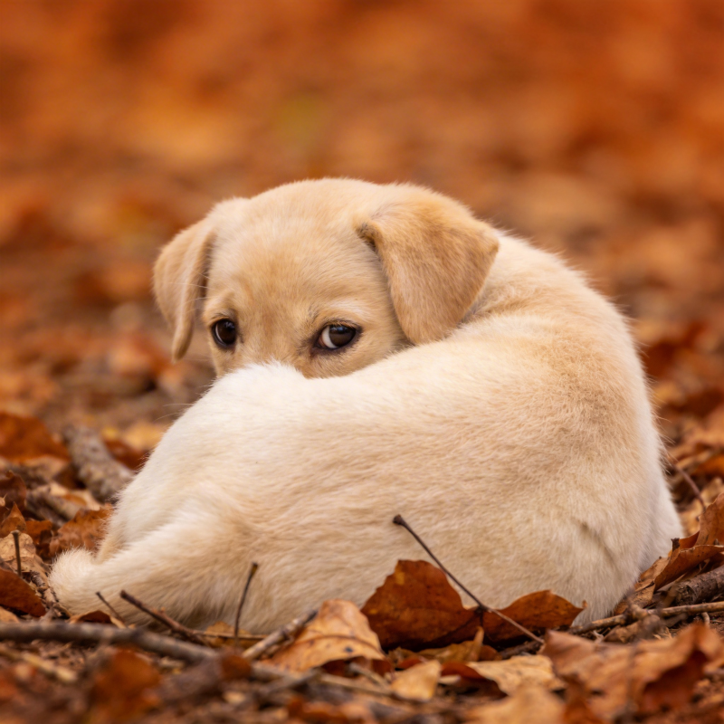 秋叶中的小狗图片