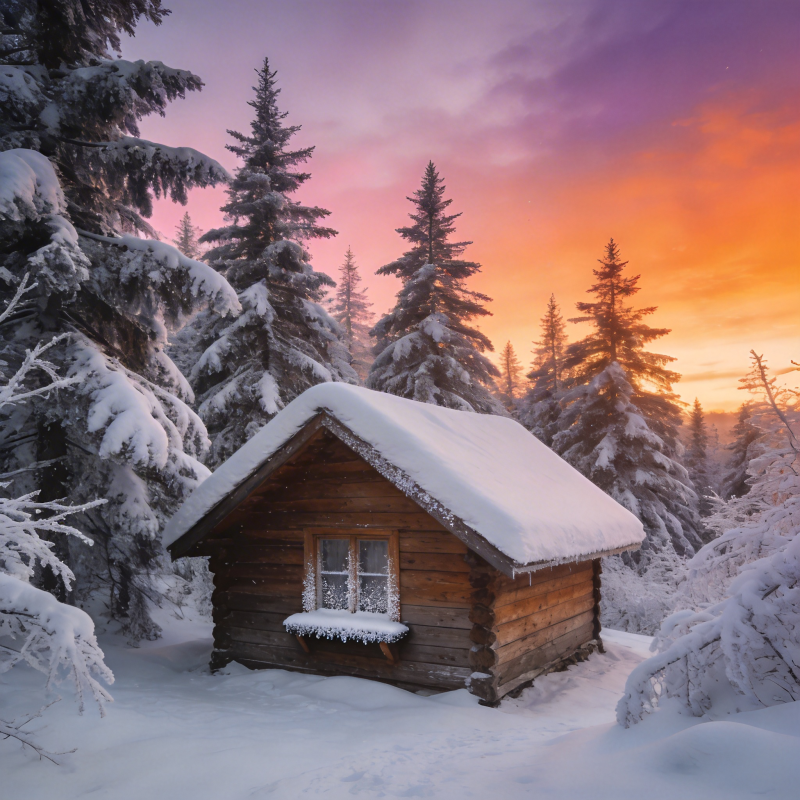 雪夜小屋图片