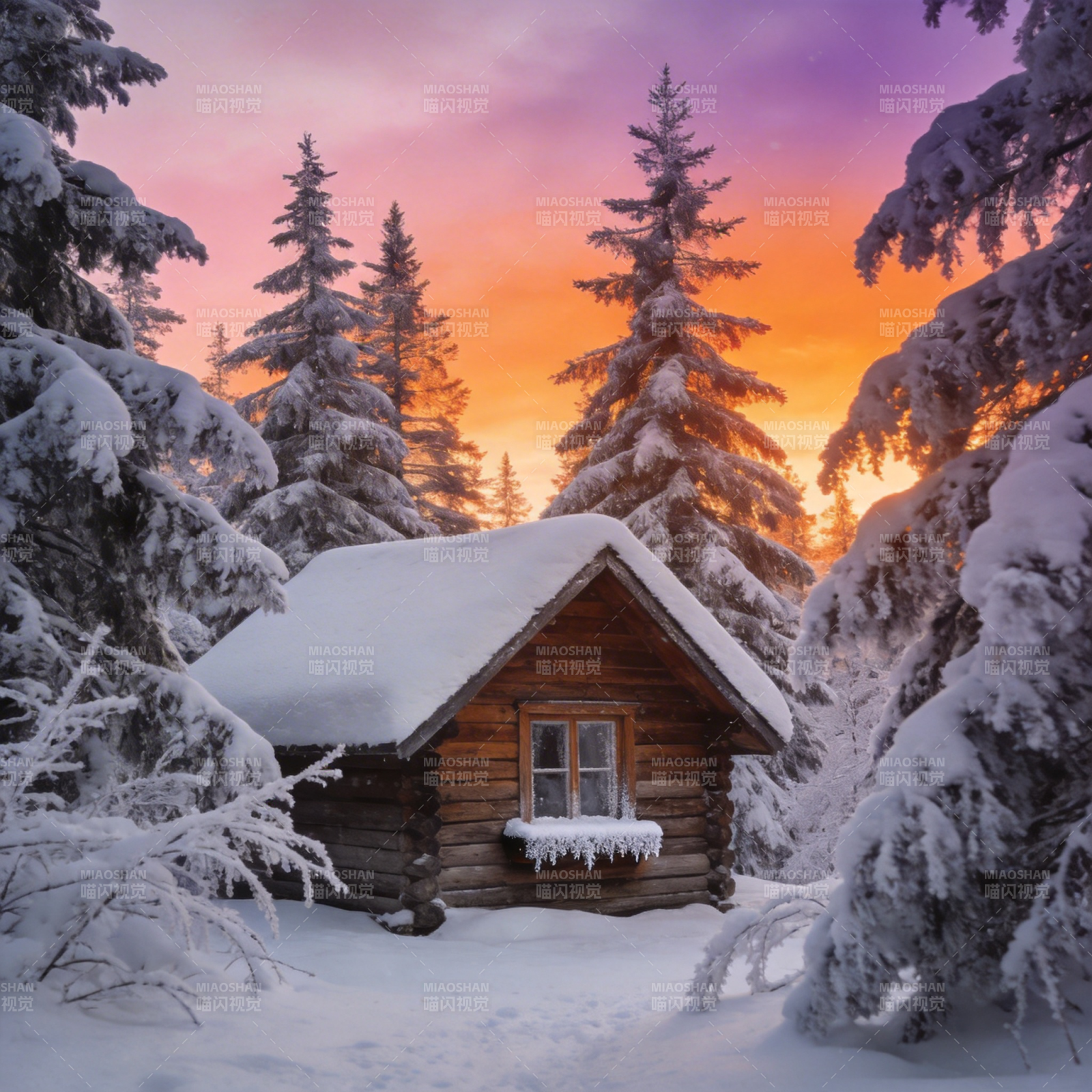 雪夜小屋图片