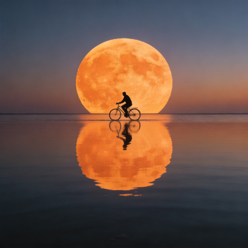 月下骑行 倒影如梦图片