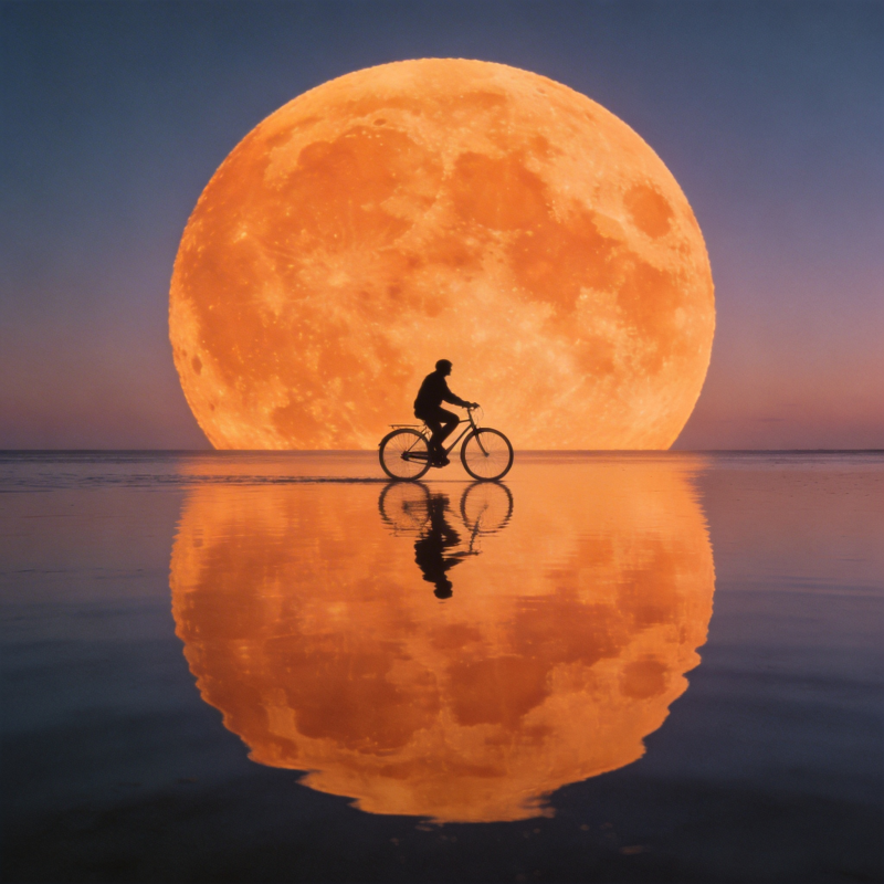 月下骑行 倒影如梦图片