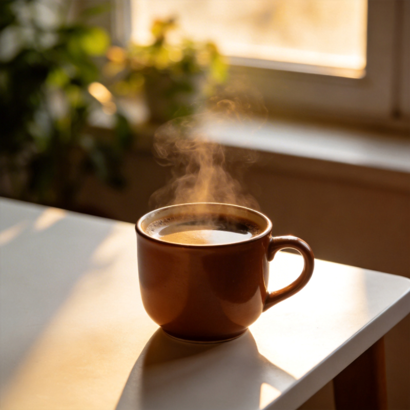 晨光中的热咖啡图片