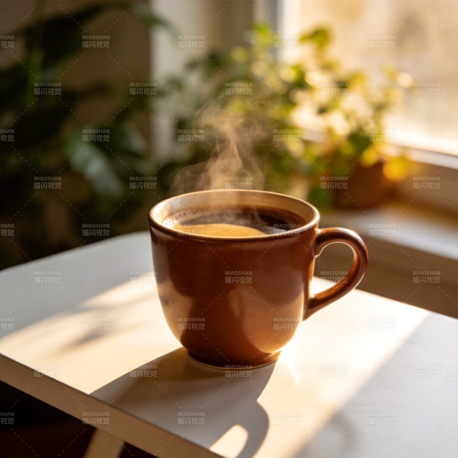 晨光中的热茶图片
